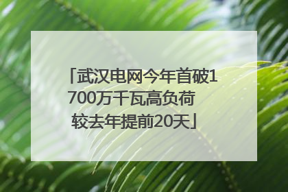 武汉电网今年首破1700万千瓦高负荷 较去年提前20天